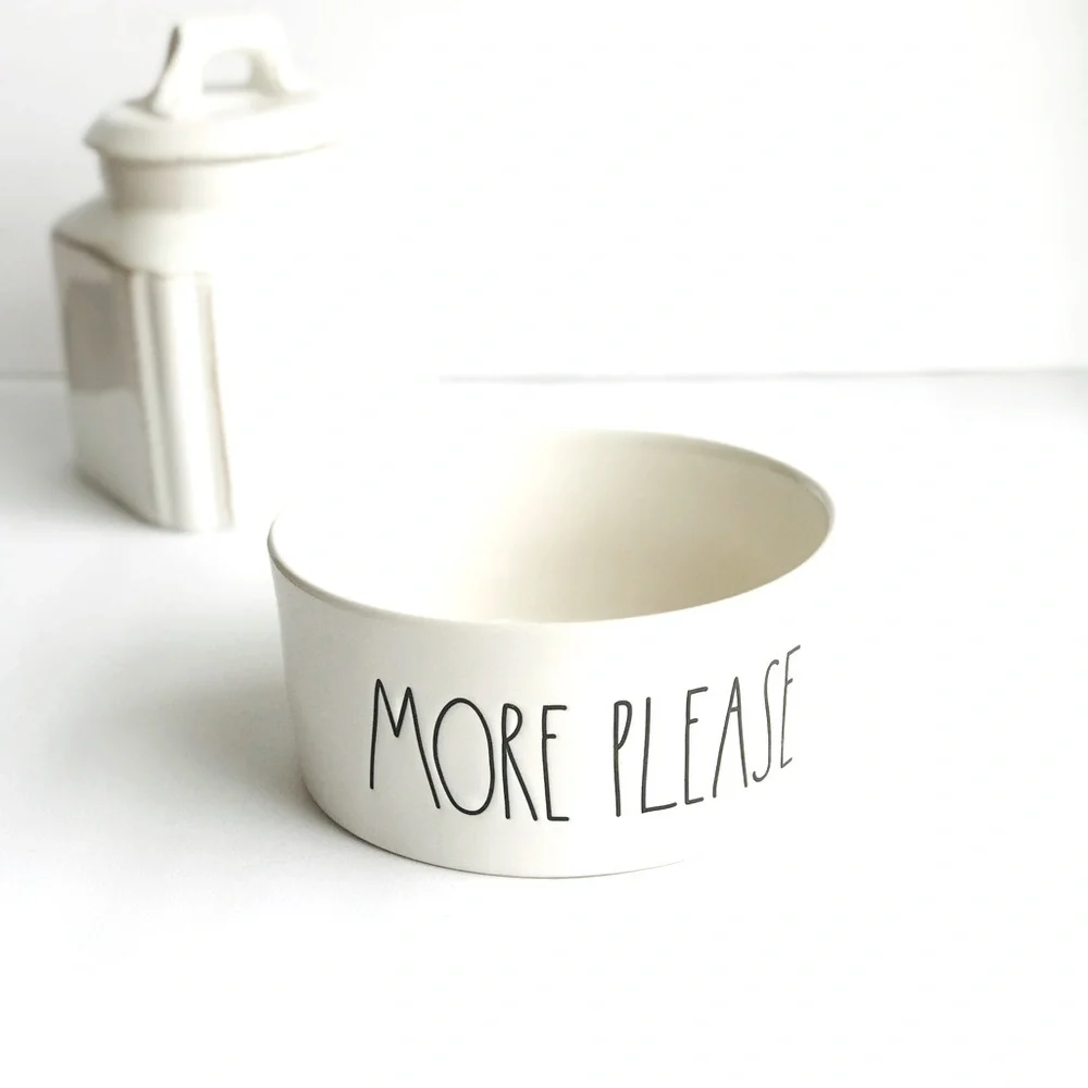 RAE DUNN More Please White Ceramic Pet Bowl 6”